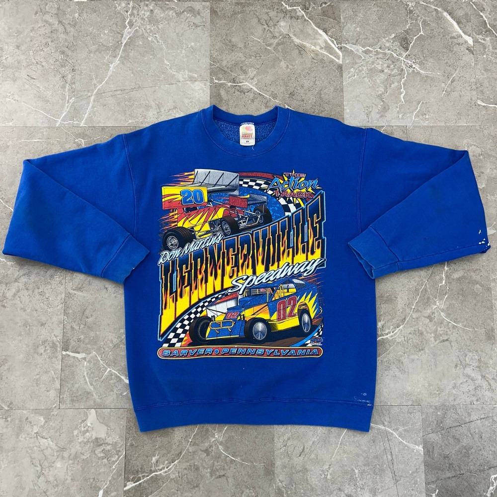 Vintage Dirt Track Racing Sweatshirt Men Large Lernerville Don Martin Distressed